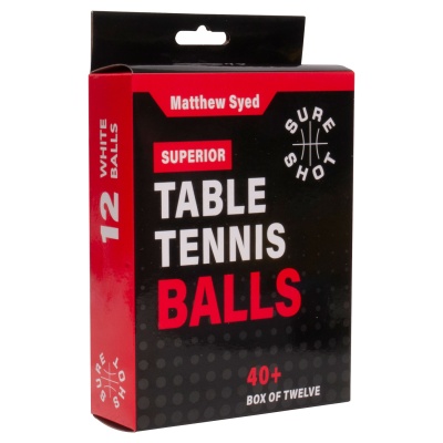 Matthew Syed Plastic Table Tennis Balls 40mm White (Pack of 12)