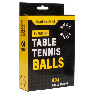 Matthew Syed Plastic Table Tennis Balls 40mm Yellow (Pack of 12)