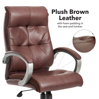 Catania High Back Managers Chair - Brown Leather Faced
