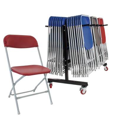 60 zlite Straight Back Folding Chairs Plus Trolley
