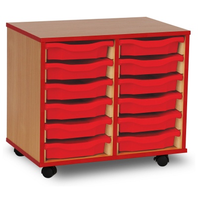 12 Single Tray Unit with Red Edging, Castors & Red Trays