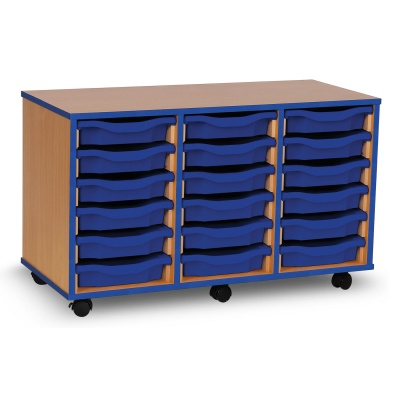 18 Single Tray Unit with Blue Edging, Castors & Blue Trays