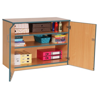 Lockable Cupboard with 2 Shelves & Metal Blue Edging(750H)