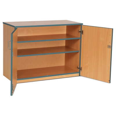 Lockable Cupboard with 2 Shelves & Metal Blue Edging(750H)