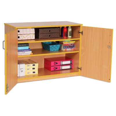 Lockable Cupboard with 2 Shelves & Yellow Edging(750H)