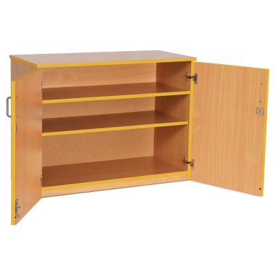Lockable Cupboard with 2 Shelves & Yellow Edging(750H)