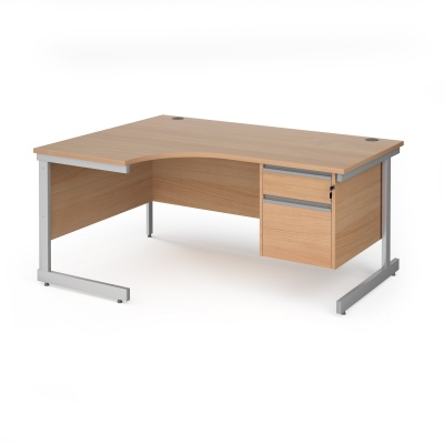 Contract 25 Canitlever Leg Left Hand Ergonomic Desk with 2 Drawer Pedestal