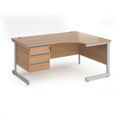Contract 25 Canitlever Leg Right Hand Ergonomic Desk with 3 Drawer Pedestal