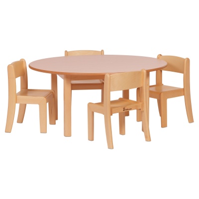 Circular Table & 4 Beech Stacking Chairs