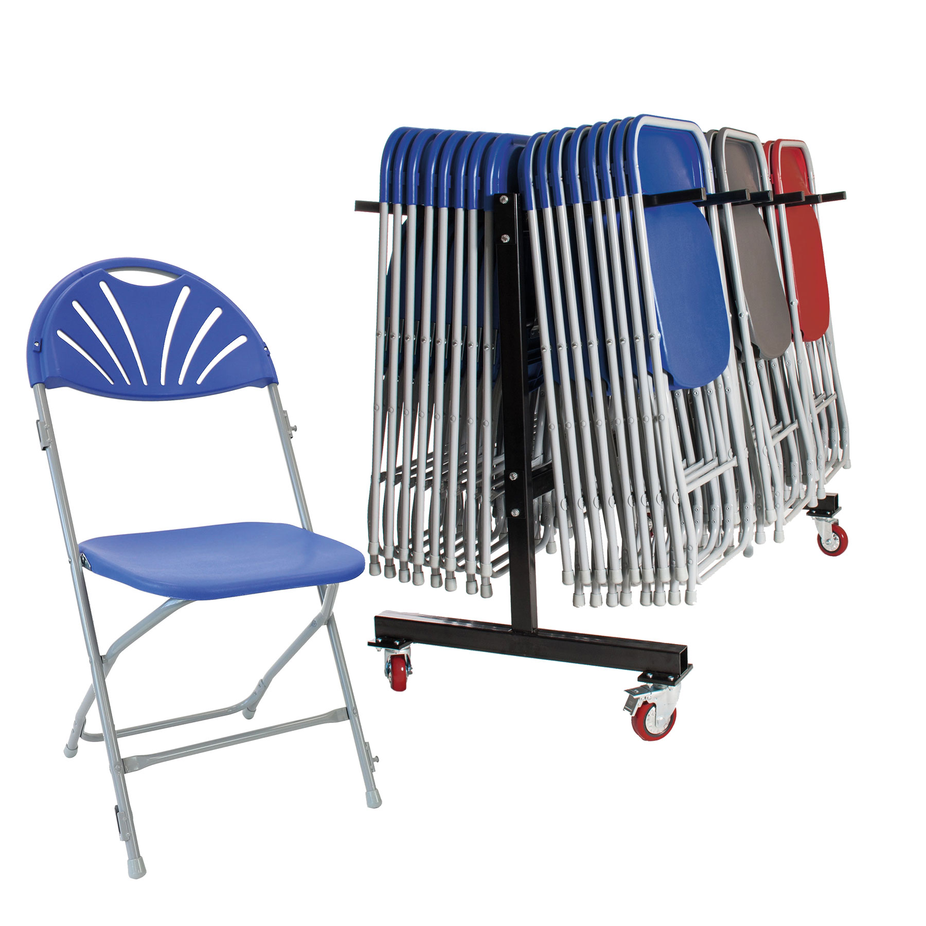 60 zlite Fan Back Folding Chairs + Link Plus Trolley