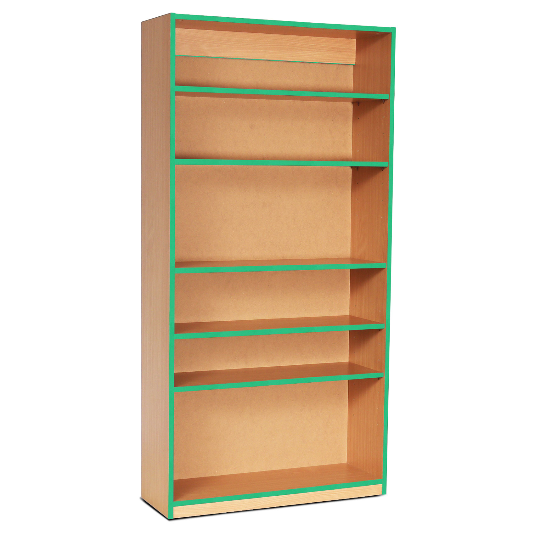 Open Bookcase with 5 Shelves & Green Edging(1800H)