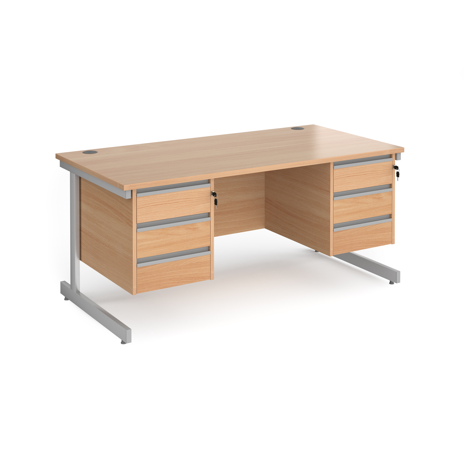 Contract 25 Canitlever Leg Straight Desk with Two 3 Drawer Pedestals