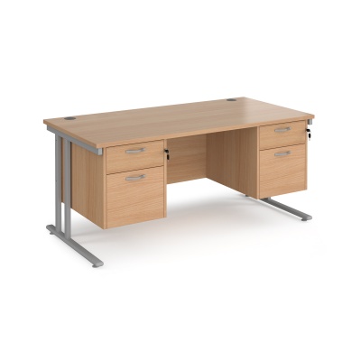 Maestro 25 Cantilever Leg Straight Desk with Two x 2 Drawer Pedestal 800mm Deep