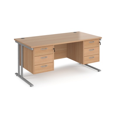 Maestro 25 Cantilever Leg Straight Desk with Two x 3 Drawer Pedestal 800mm Deep