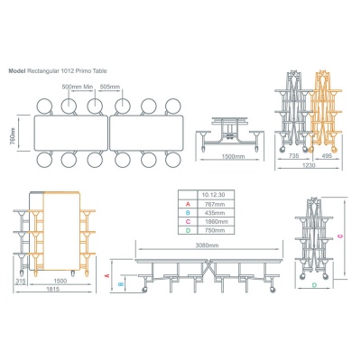 12 Seat Primo Rectangular Mobile Folding Table - Seats