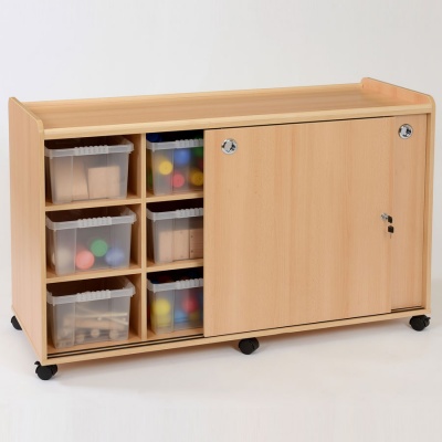 Flexi 12 Deep Clear Tray Classroom Storage + Sliding Doors