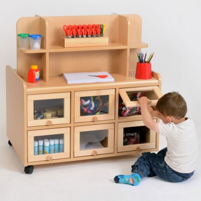 Double Sided Nursery Resource Unit + Doors, Storage / Mirror