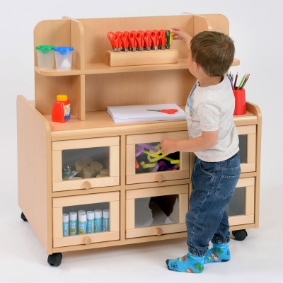 Double Sided Nursery Resource Unit + Doors, Storage / Mirror