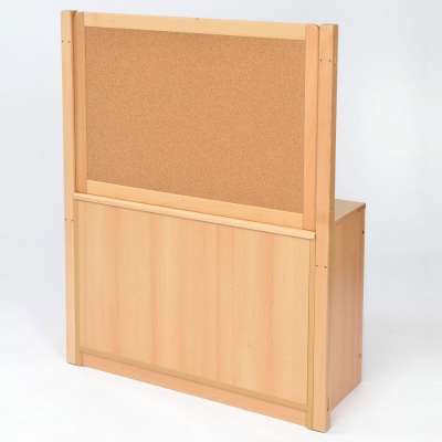 Room Scene - Open Bookcase Room Divider With Solid Back + Cork Board