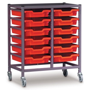 Low 2 Bay Science Storage Trolley - 12 Shallow Trays