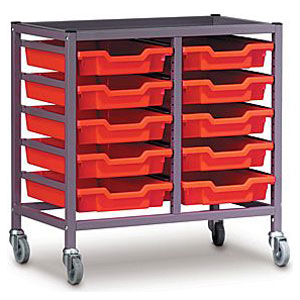 Low 2 Bay Science Storage Trolley - 10 Shallow Trays