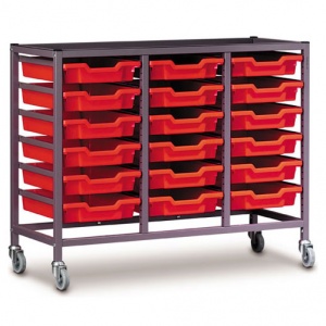 Low 3 Bay Science Storage Trolley - 18 Shallow Trays