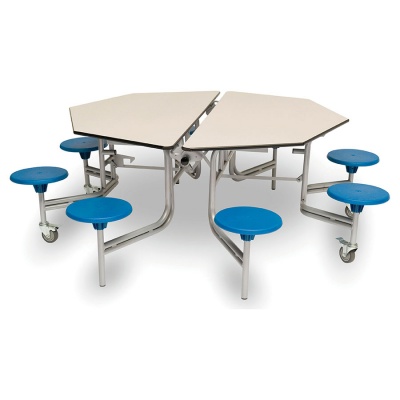 8 Seat Octagonal Mobile Folding Table - Stools