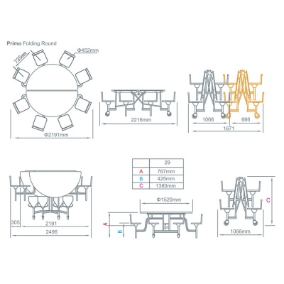 8 Seat Primo Round Mobile Folding Table - Full Back Seats