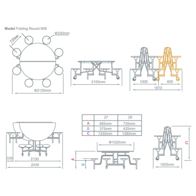 8 Seat Round Mobile Folding Table - Stools