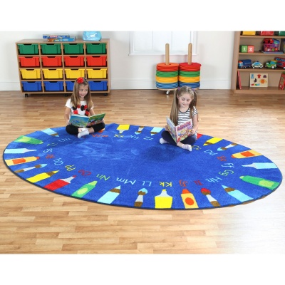 Rainbow Oval Pencils Alphabet Carpet