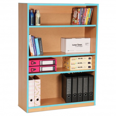 Open Bookcase with 3 Shelves & Cyan Edging (1250H)