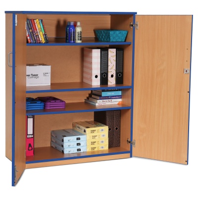 Lockable Cupboard with 3 Shelves & Blue Edging (1250H)