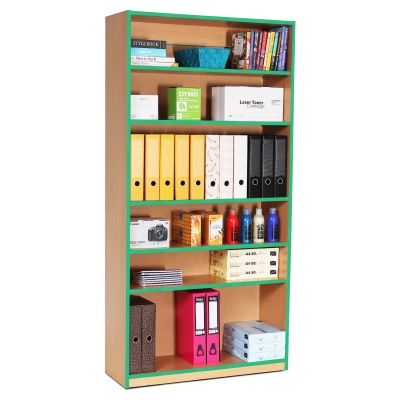 Open Bookcase with 5 Shelves & Green Edging (1800H)