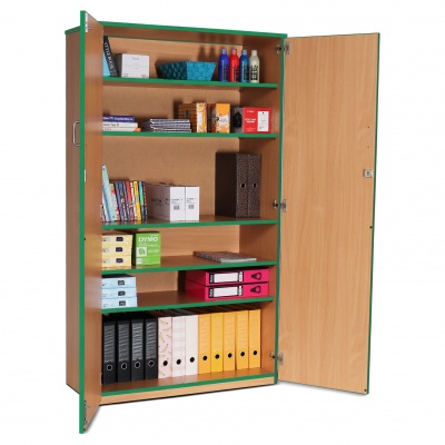 Lockable Cupboard with 5 Shelves & Green Edging (1800H)