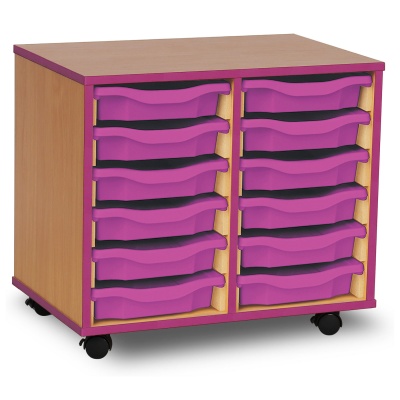 12 Single Tray Unit with Purple Edging, Castors & Purple Trays