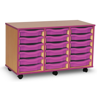 18 Single Tray Unit with Purple Edging, Castors & Purple Trays
