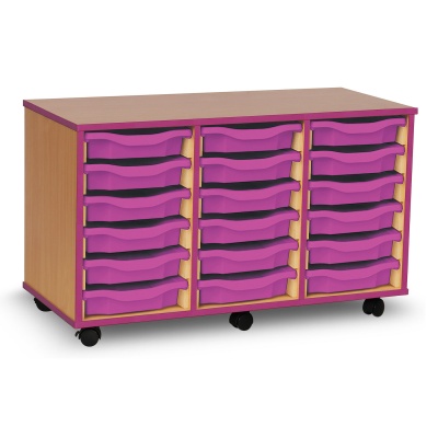 18 Single Tray Unit with Purple Edging, Castors & Purple Trays