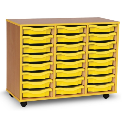24 Single Tray Unit with Yellow Edging, Castors & Yellow Trays
