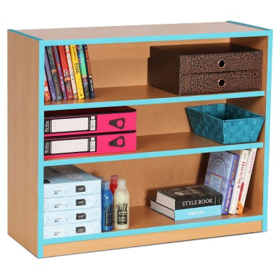 Open Bookcase with 2 Shelves & Cyan Edging (750H)
