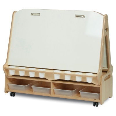 Double Sided 4 Station White Board Easel with Low Storage Trolley