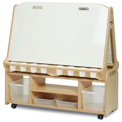 Double Sided 4 Station White Board Easel with Tall Storage Trolley