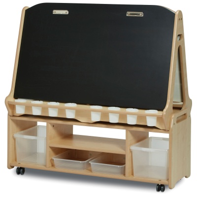 Double Sided 4 Station Chalk/Whiteboard Easel with Tall Easel Storage Trolley