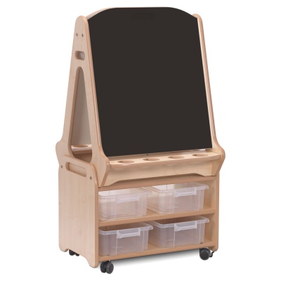 Double-sided 2 Station Chalk/Whiteboard Easel with Tall Storage Trolley