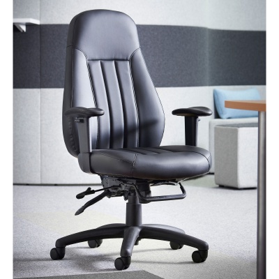 Zeus Medium Back 24hr Task Chair - Black Faux Leather