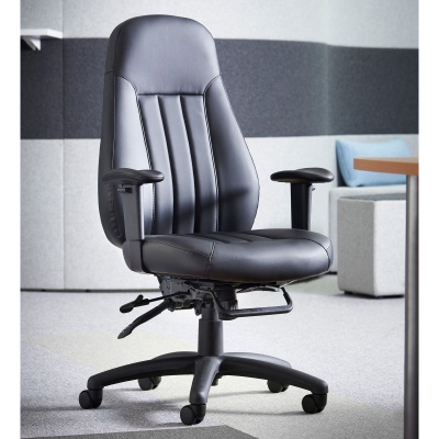 Zeus High Back 24hr Task Chair - Black Faux Leather