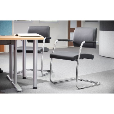 Bruges Meeting Room Cantilever Chair - Black Faux Leather (Pack of 2)