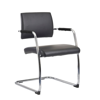 Bruges Meeting Room Cantilever Chair - Black Faux Leather (Pack of 2)