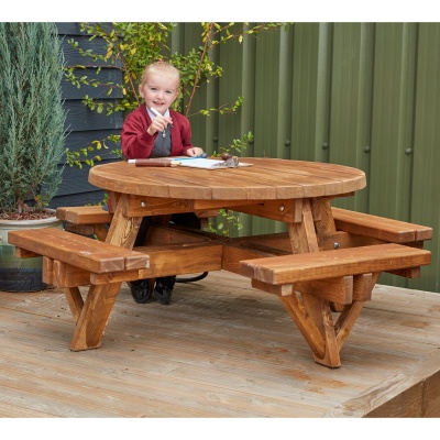 Children's Round Wooden Picnic Bench - Tuff Spot Friendly