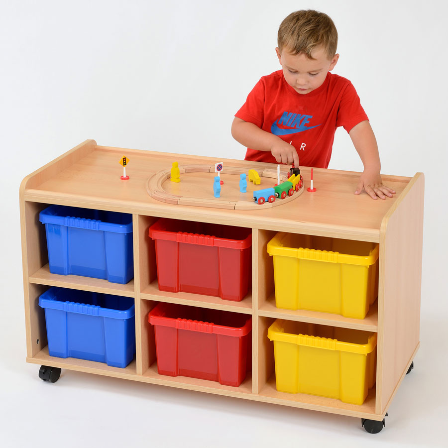 6 Deep Coloured Tray Static / Mobile Classroom Storage