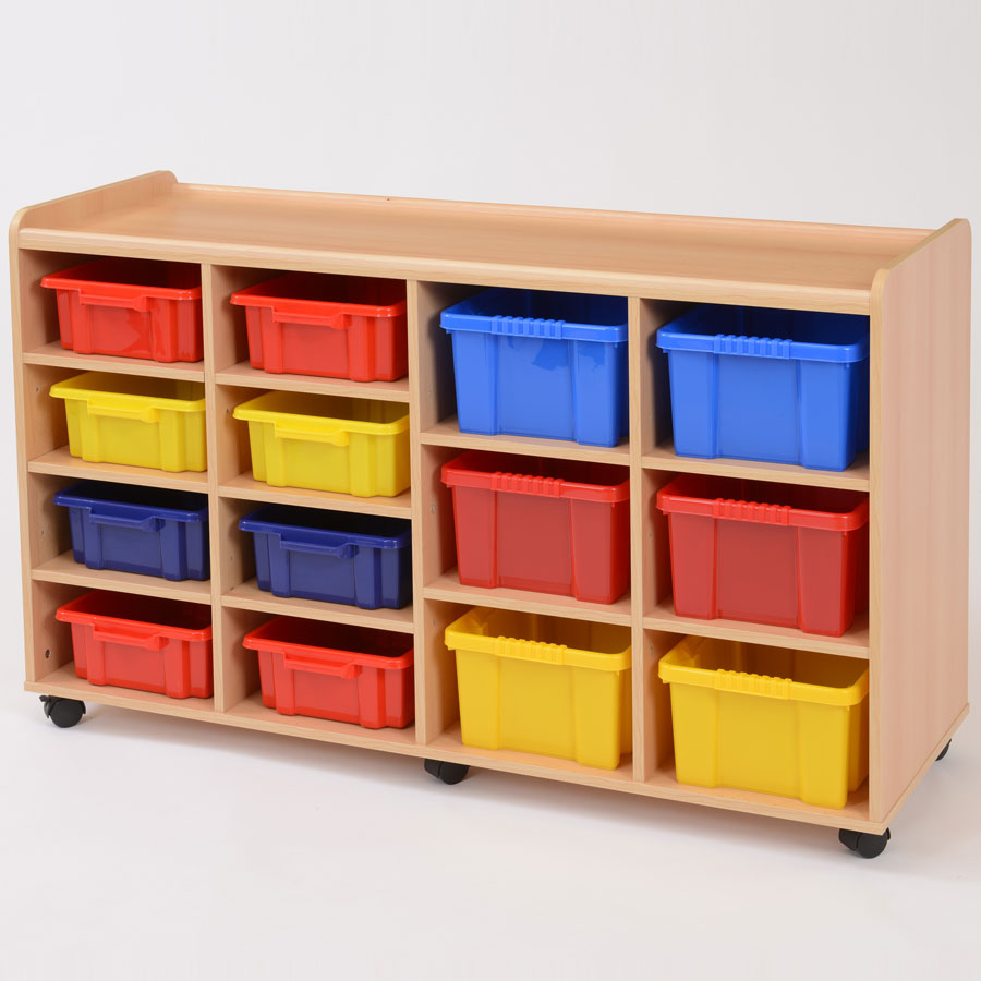 8 Shallow / 6 Deep Coloured Tray Classroom Storage